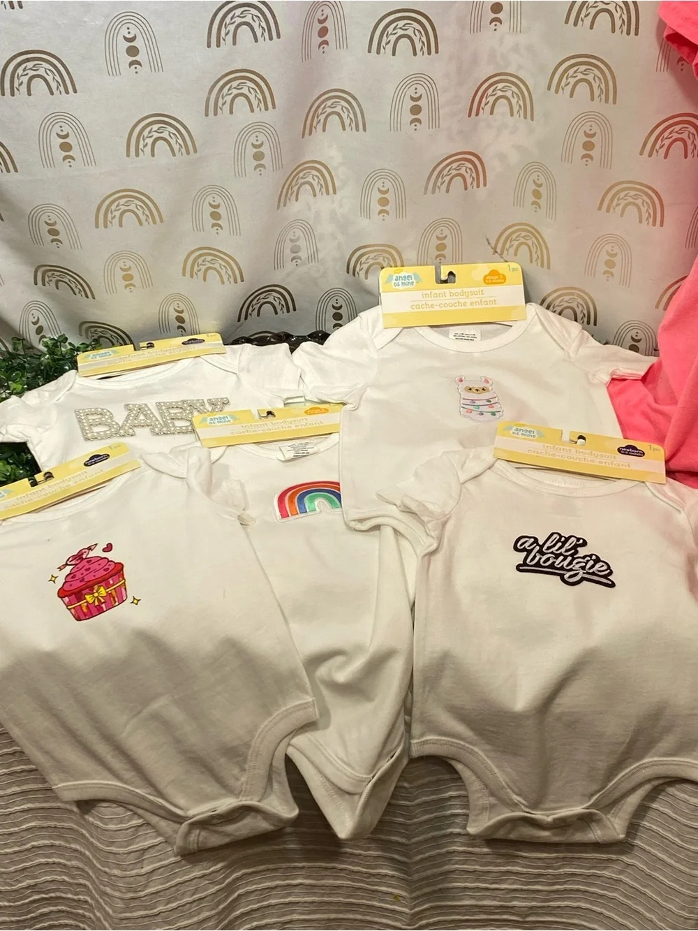 Infant White Bodysuit with Pink Cupcake Graphic up cycled